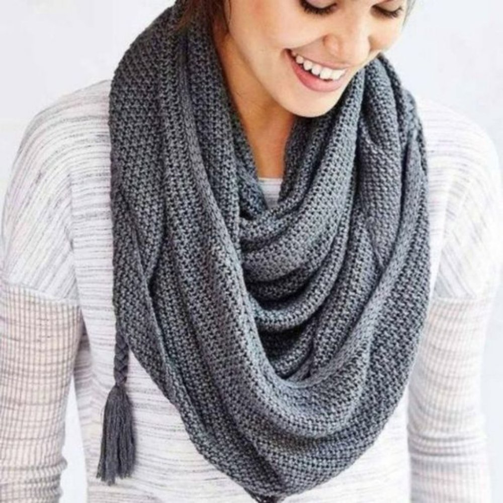 SILENCE & NOISE Urban Outfitters Gray Scarf Shawl Tassels Versatile Neutral OSFA